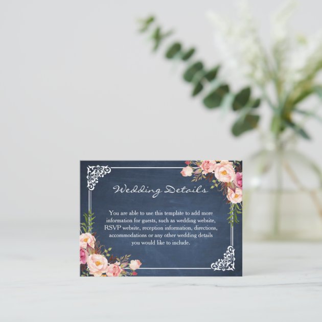 Rustic Floral Blue Chalkboard Wedding Insert Card