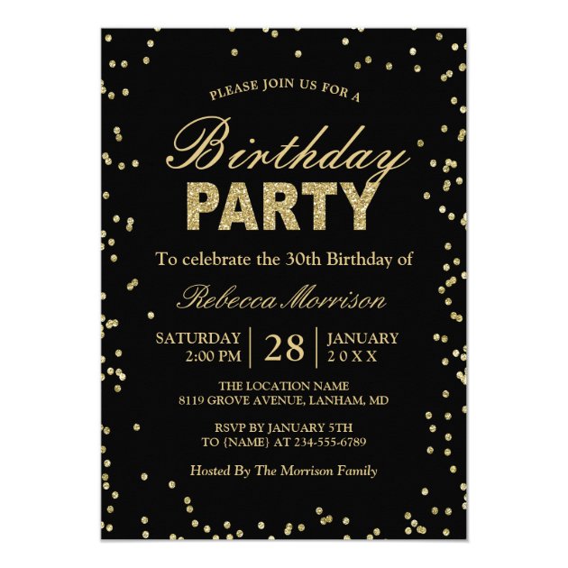 Modern Gold Glitter Sparkles Birthday Party Card