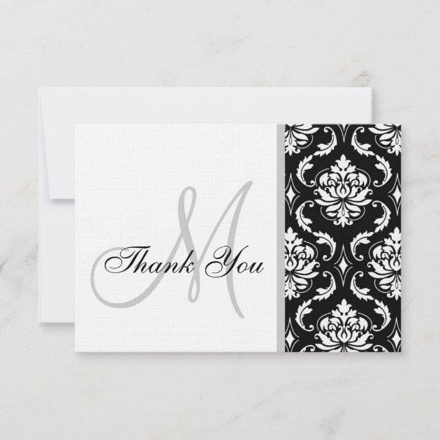 Black and White Damask Wedding Thank You Card