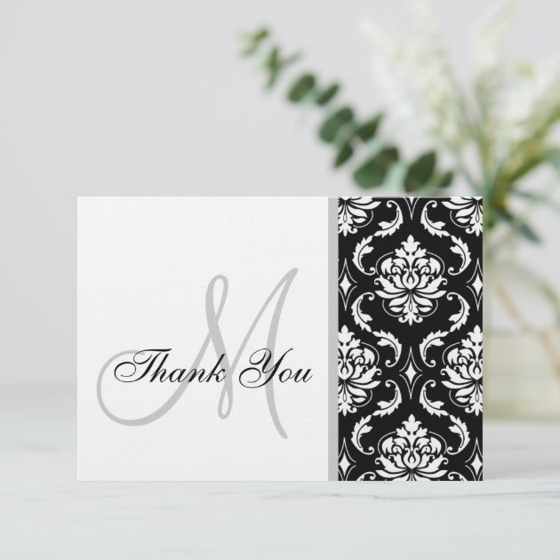 Black And White Damask Wedding Thank You Card