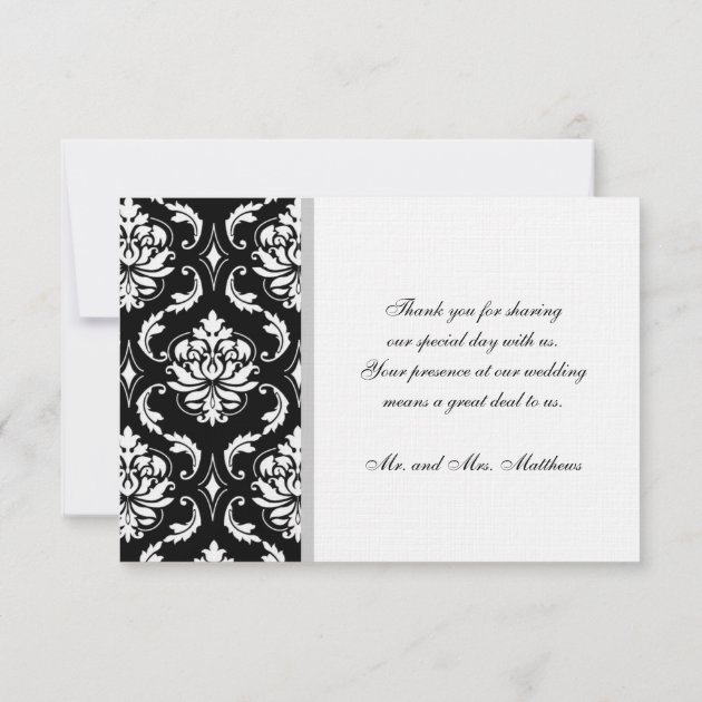 Black And White Damask Wedding Thank You Card