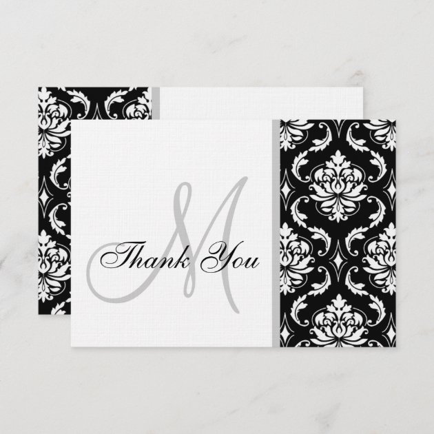 Black And White Damask Wedding Thank You Card