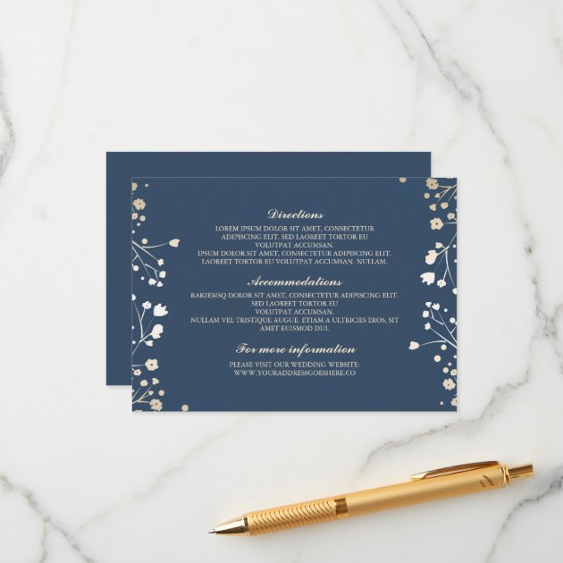 Baby's Breath Navy Wedding Details - Information Enclosure Card