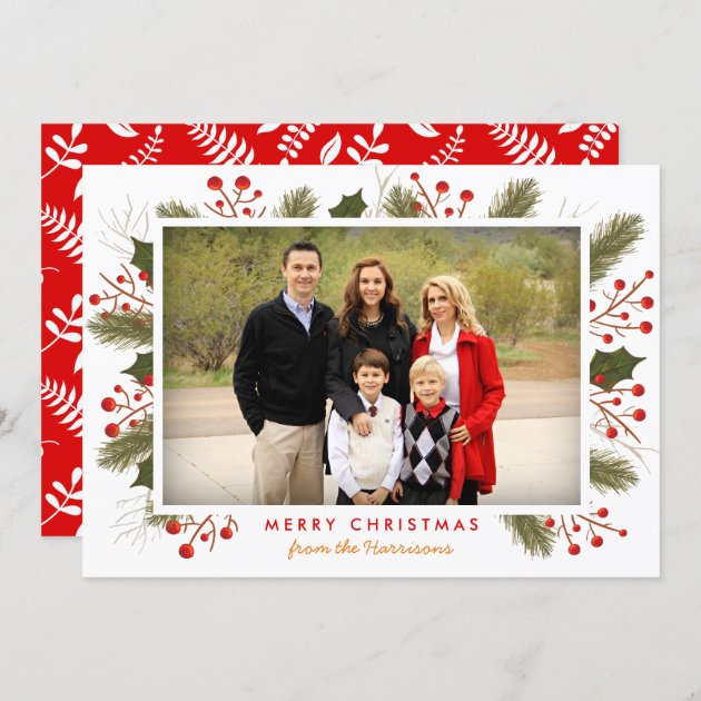 Berry Branches Frame | Modern Christmas Photo Flat Holiday Card