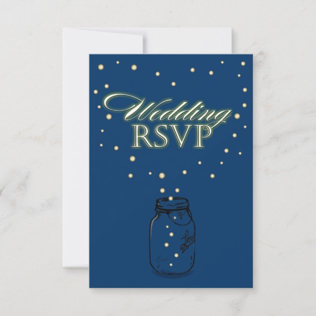 Blue Mason Jar Firefly Wedding RSVP Cards