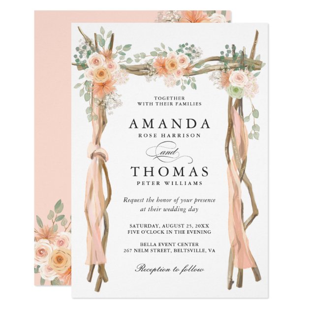 Blush Chic Floral Wedding Arch Themed Invitation