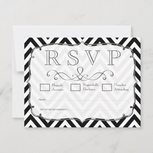 Vintage Black & White Chevron Wedding RSVP Cards
