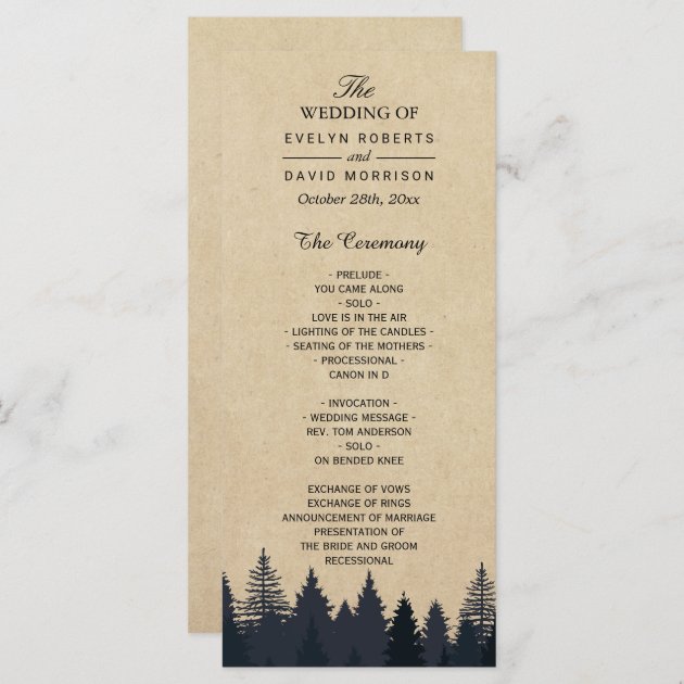 Rustic Kraft Pine Tree Forest Wedding Program