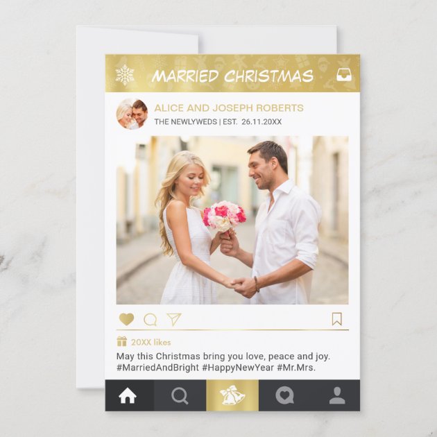Married Christmas Newlyweds Instagram Frame Photo Holiday Card