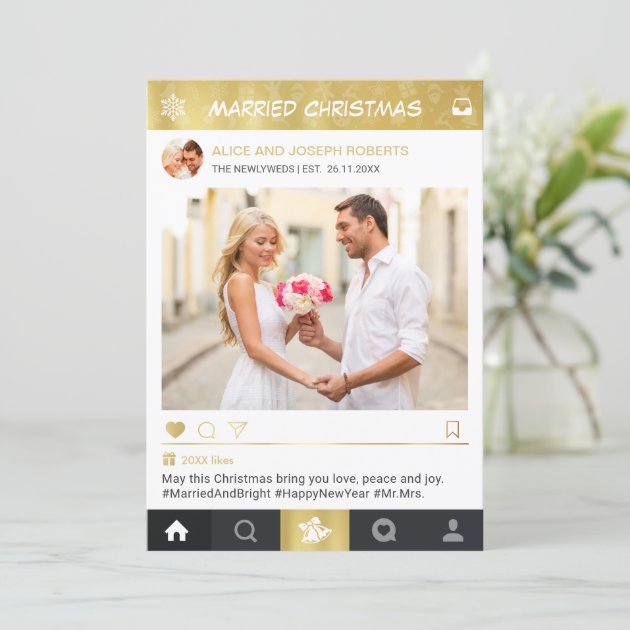 Married Christmas Newlyweds Instagram Frame Photo Holiday Card
