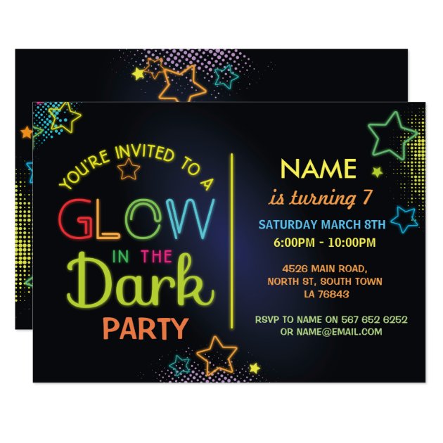 Glow in the Dark Birthday Party Invite Kids Party