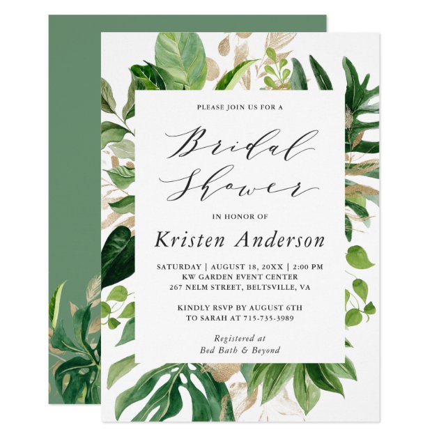Greenery Tropical Palm Leaves Floral Bridal Shower Invitation