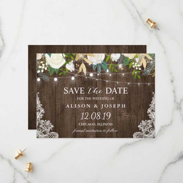 Floral String Lights Rustic Country Save The Date
