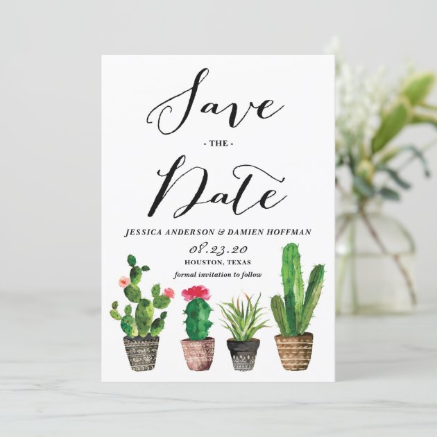 Boho Watercolor Succulents Photo Save The Date