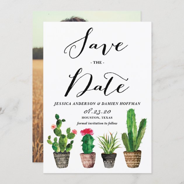 Boho Watercolor Succulents Photo Save The Date