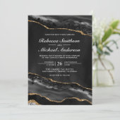 Black and Gold Agate Marble Wedding Invitation | Zazzle