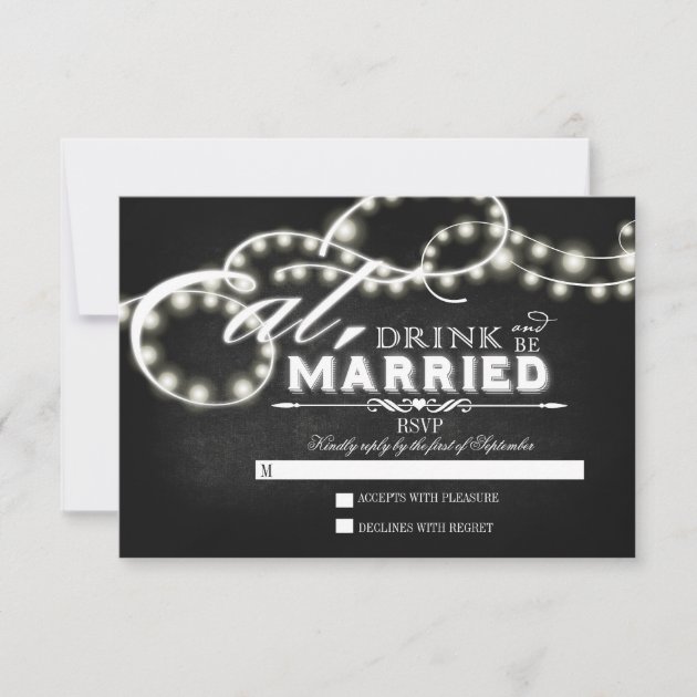 Twinkle lights Eat, Drink and Be Married RSVP Card