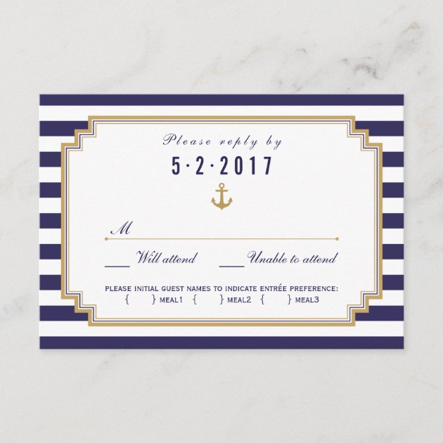 Stylish Nautical Wedding RSVP Card Meal Choice