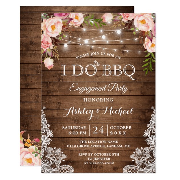 I DO BBQ Engagement Party Rustic Country Floral Invitation