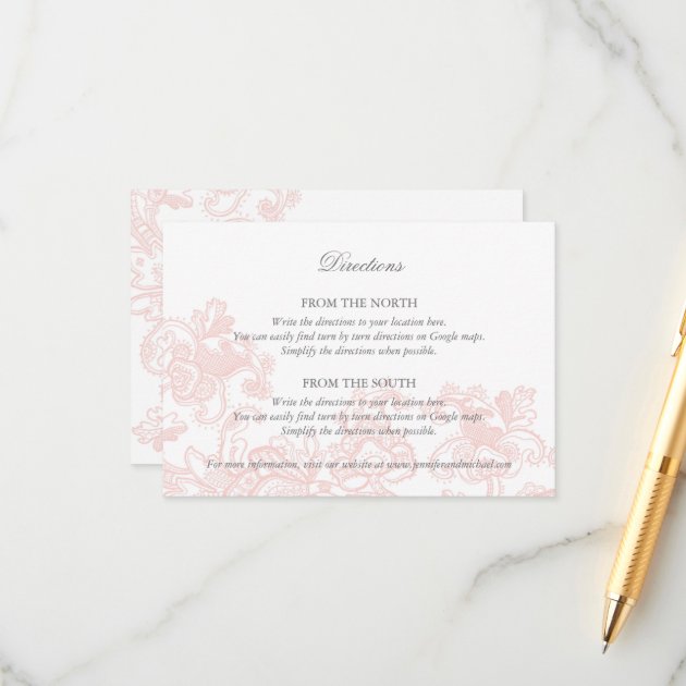 Elegant Pink Lace Wedding Directions Card