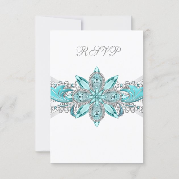 Turquoise Blue Silver Quinceanera RSVP