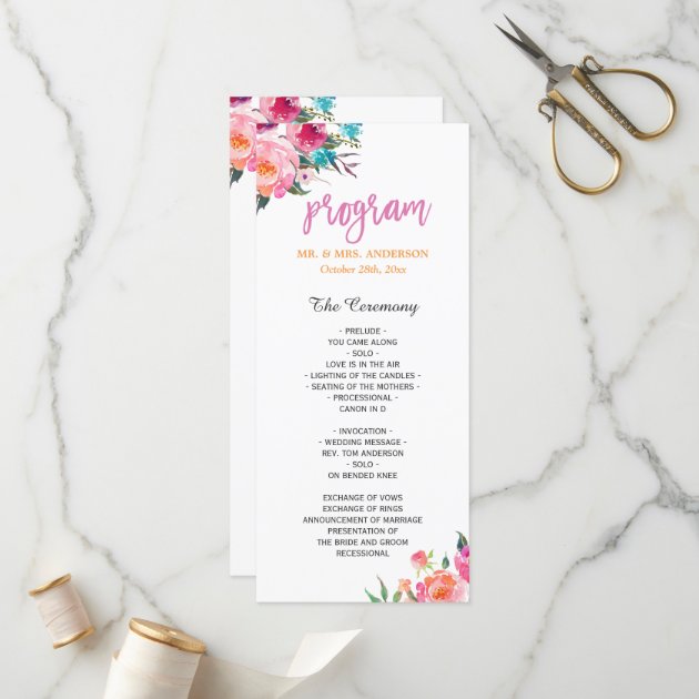 Beautiful Watercolor Floral Modern Wedding Program