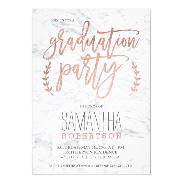 Rose Gold Typography Marble Graduation Party Invitation