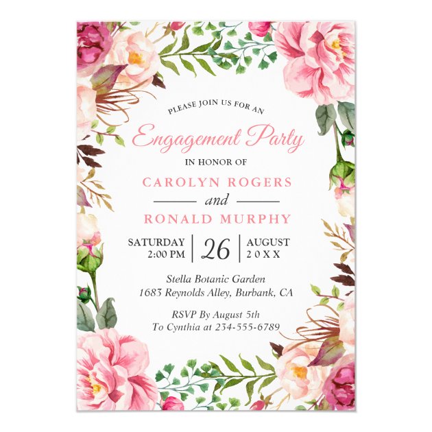 Modern Romantic Blush Pink Floral Engagement Party Invitation