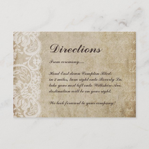 Vintage Lace Old World Wedding Reception Card
