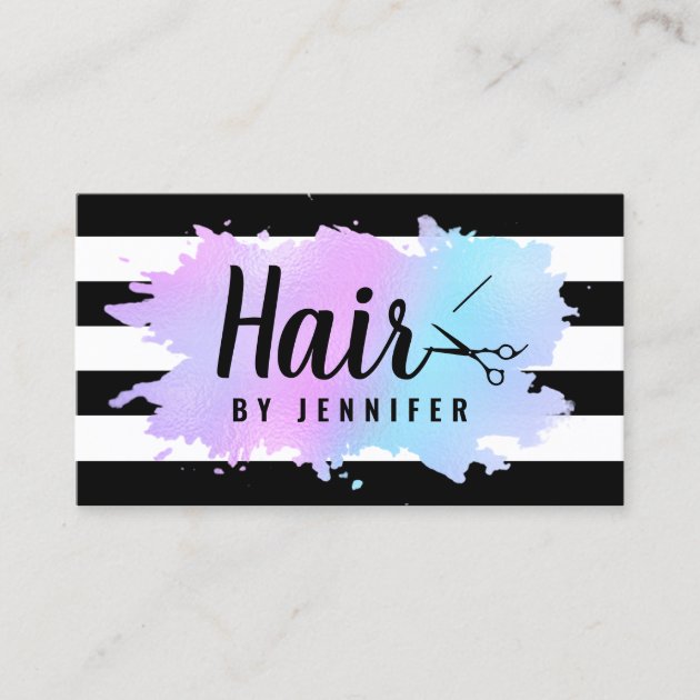 Elegant blue & purple scissors hairstylist business card
