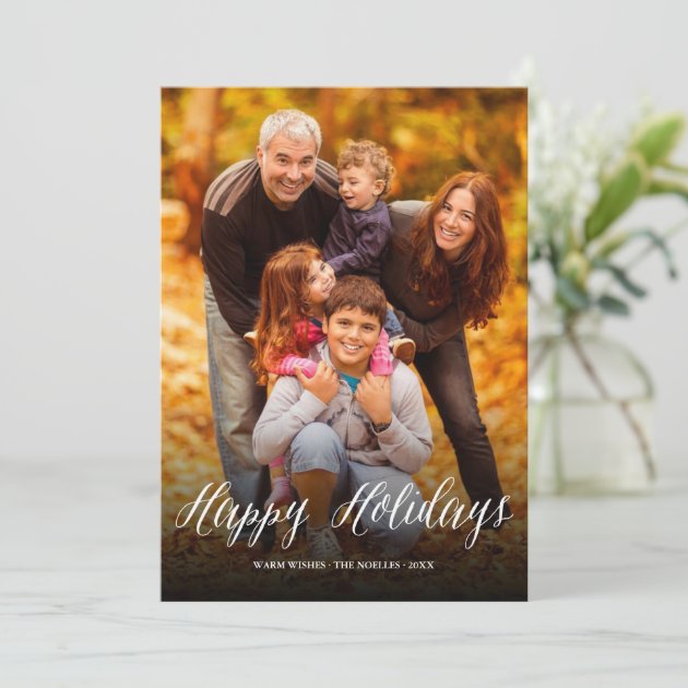 Happy Holidays Script Modern Greetings Photo Card