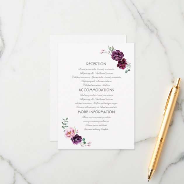 Plum Purple Flowers Wedding Information Guest Invitation