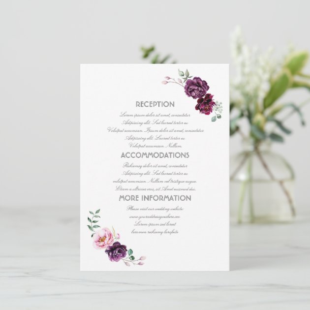 Plum Purple Flowers Wedding Information Guest Invitation