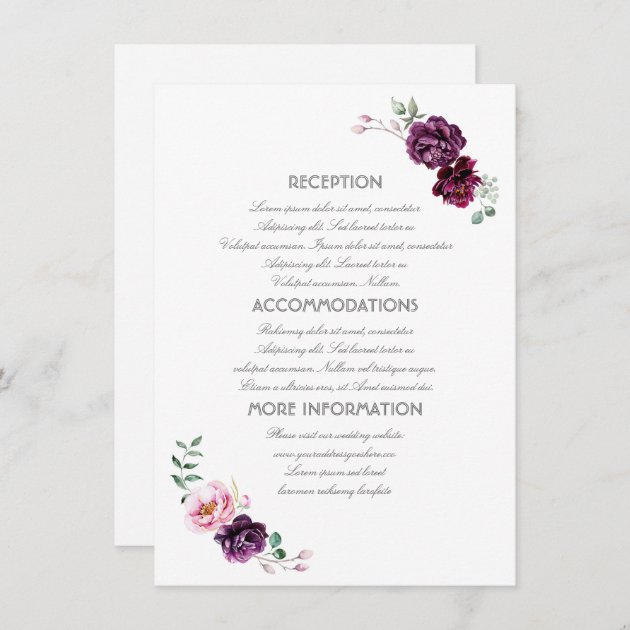 Plum Purple Flowers Wedding Information Guest Invitation