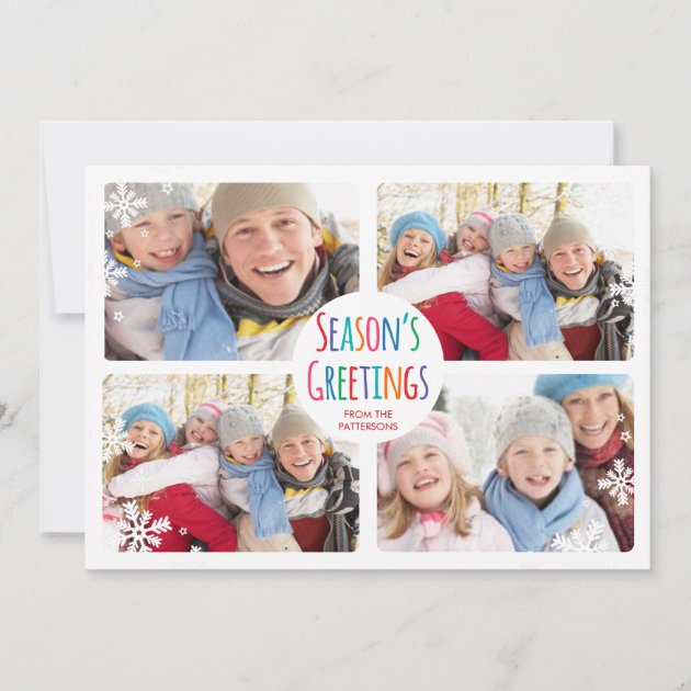 White Snowfall Merry Christmas Photo Collage Card