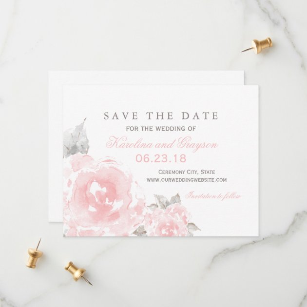 Wedding Save The Date Card | Pink Watercolor Roses