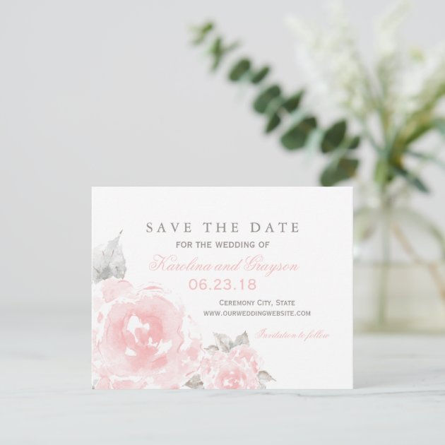 Wedding Save The Date Card | Pink Watercolor Roses