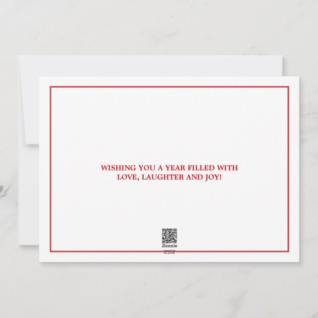 Elegant  Red & White 4 Photo New Year Photocard Holiday Card