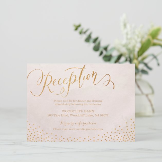 Glam Blush Rose Gold Calligraphy Reception Card