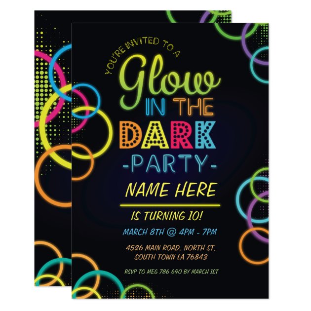 Glow In The Dark Birthday Invite Neon Kids Party