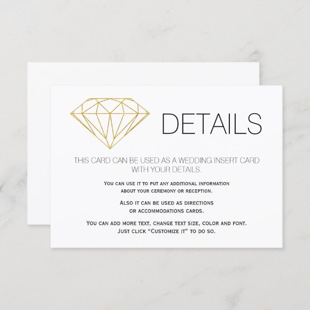 Gold Glitter Diamond Trendy Wedding Details Insert