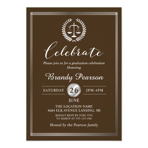 Elegant Law School Brown Graduation Party Photo Card