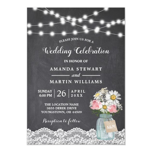 Chalkboard String Lights Baby's Breath Wedding Card