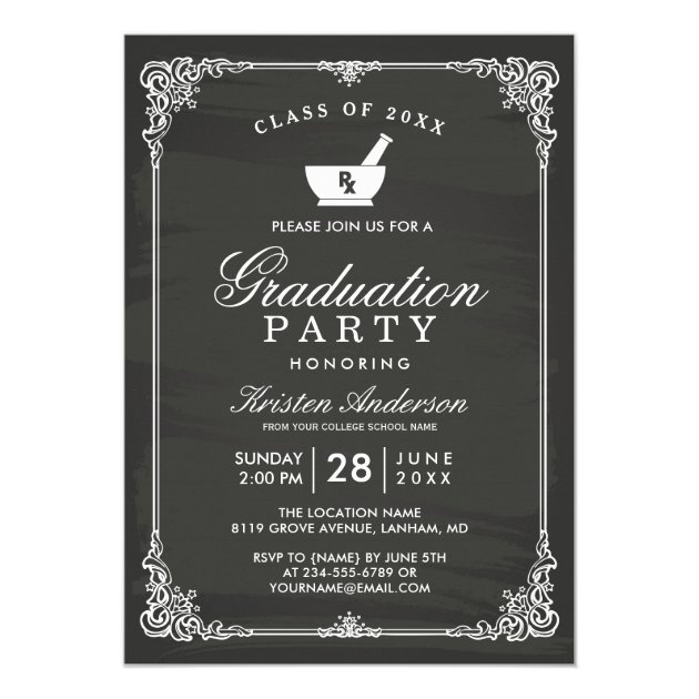 Chalkboard Pharmacy School Graduation Party Invitation