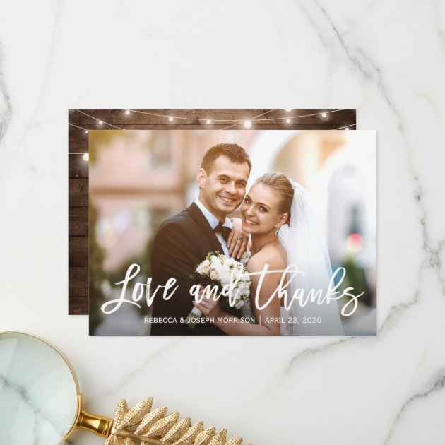 Rustic Baby's Breath Love And Thanks Wedding Photo Thank You Card