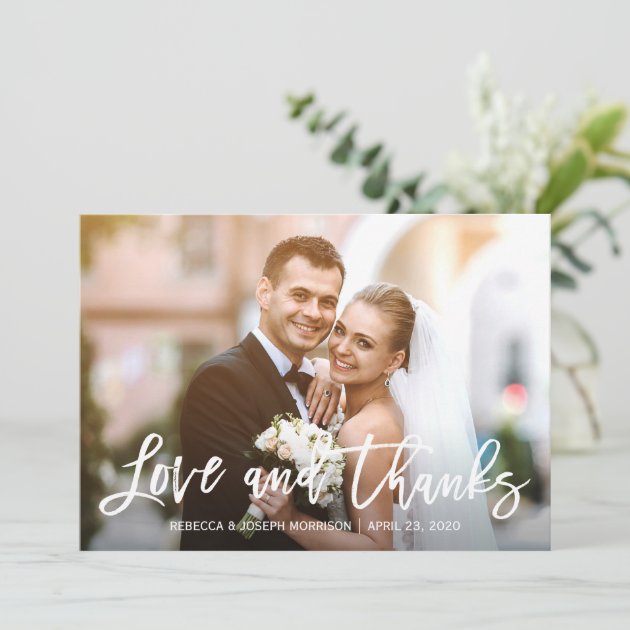 Rustic Baby's Breath Love And Thanks Wedding Photo Thank You Card
