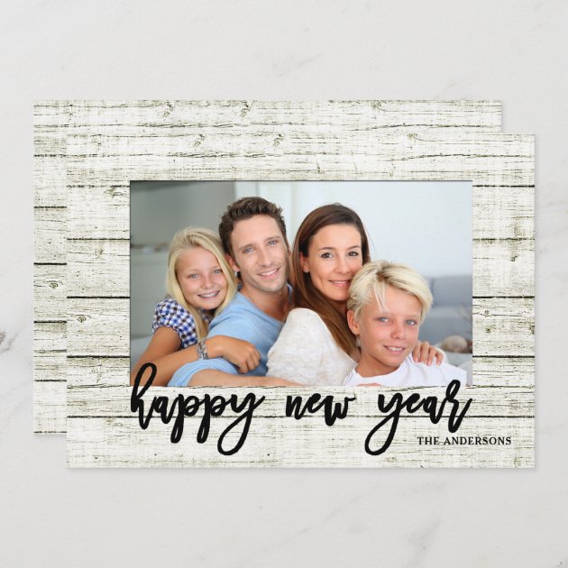 Rustic Frame Happy New Year Script Holiday Photo