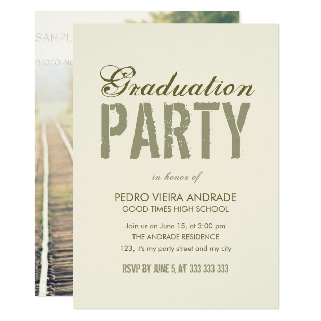 High School Graduation Party Photo Green Beige Card