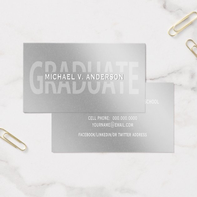 Graduation Name Cards Faux Silver Foil Letterpress