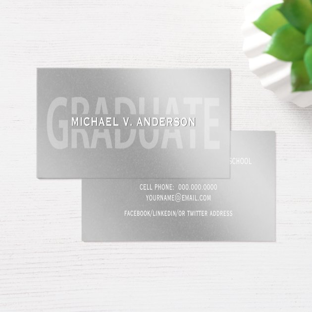 Graduation Name Cards Faux Silver Foil Letterpress